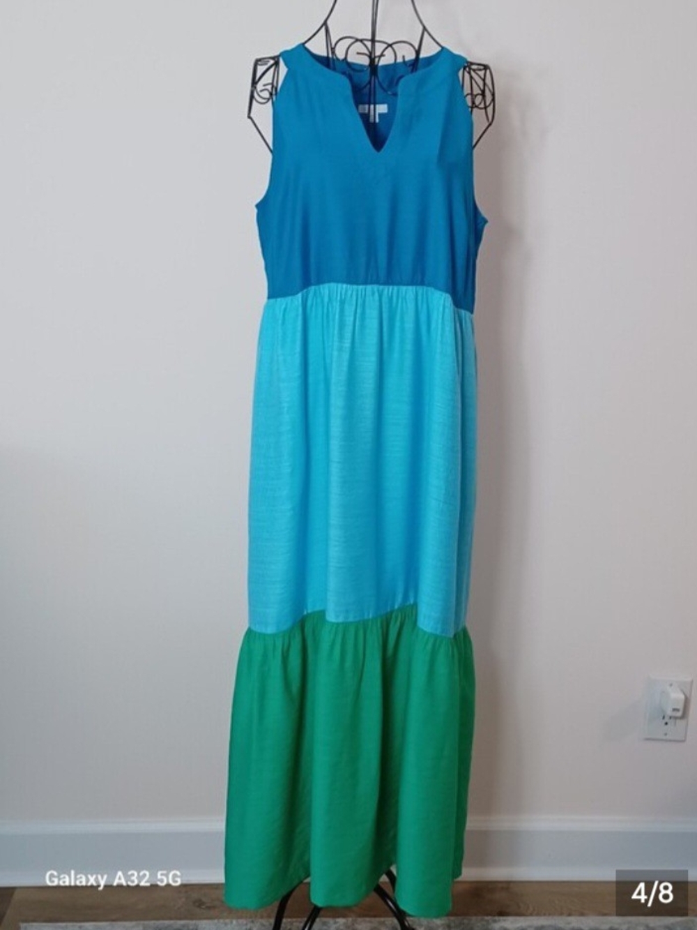 J. Jill Colorblock Tiered Maxi Dress Blue Green Sleeveless Size M - Picture 4 of 8